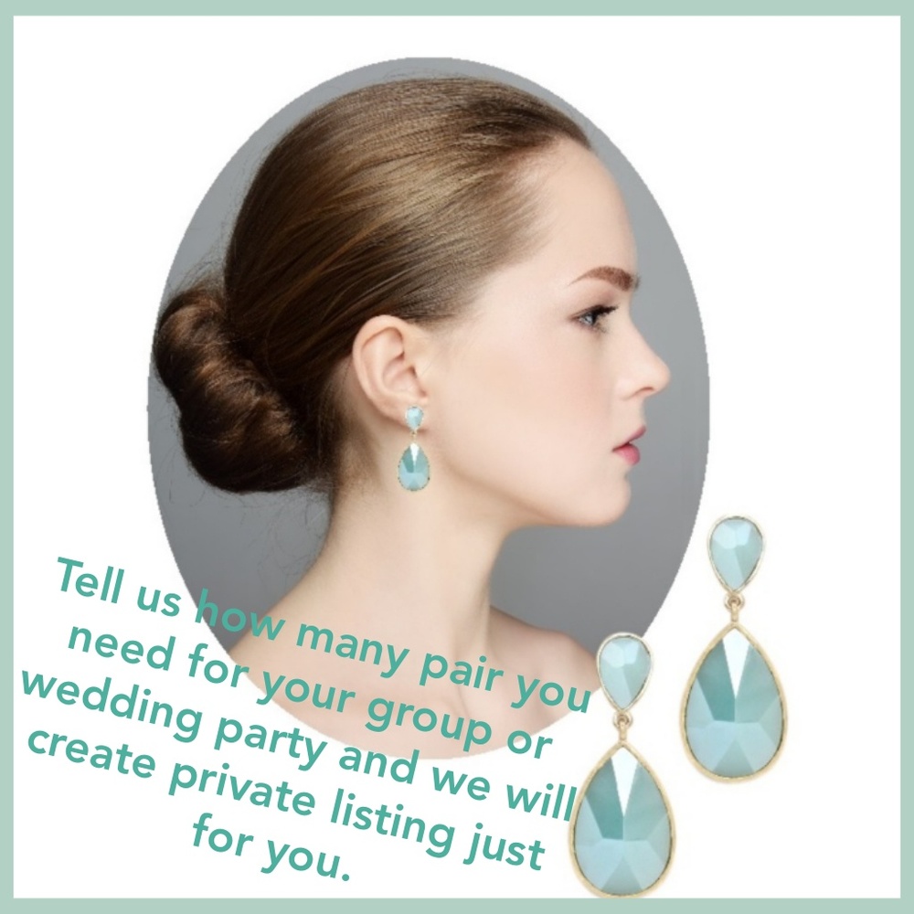 Blue & Gold Teardrop Earrings 2" Wedding Party